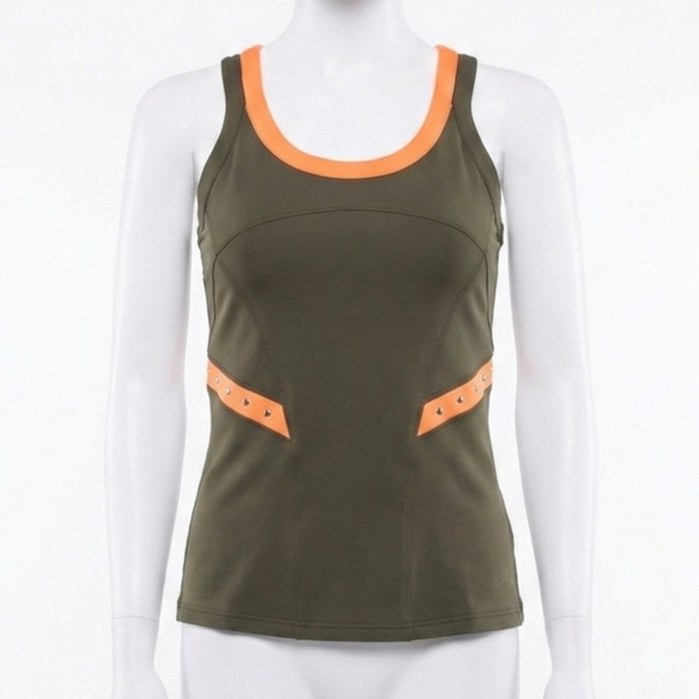 Bolle Tuscan Sun Tennis Tank Top Olive Green Orange Studded Activewear Top Sz M